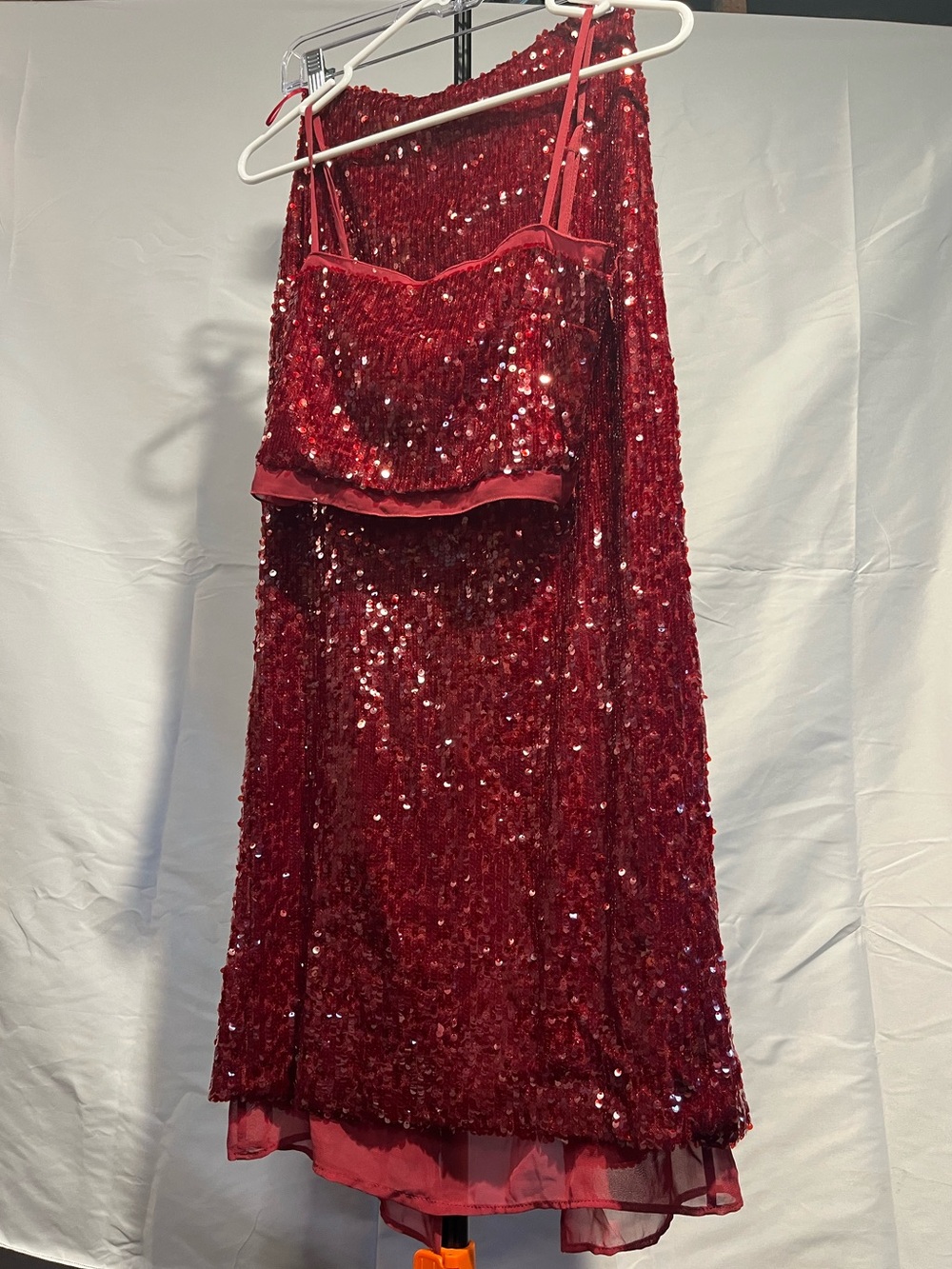 Zara Red Sequin Co-ord Set - strappy crop top and a high-waisted midi skirt XS - Picture 4 of 12